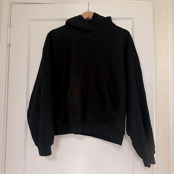 John Elliott Black Oversized Cropped Hoodie Sweatshirt, 1/Small pullover cotton - Picture 2 of 12